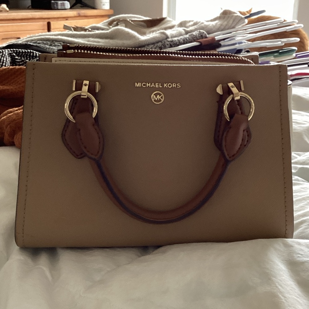 Michael Kors Brown Small Handbag with Gold Accents